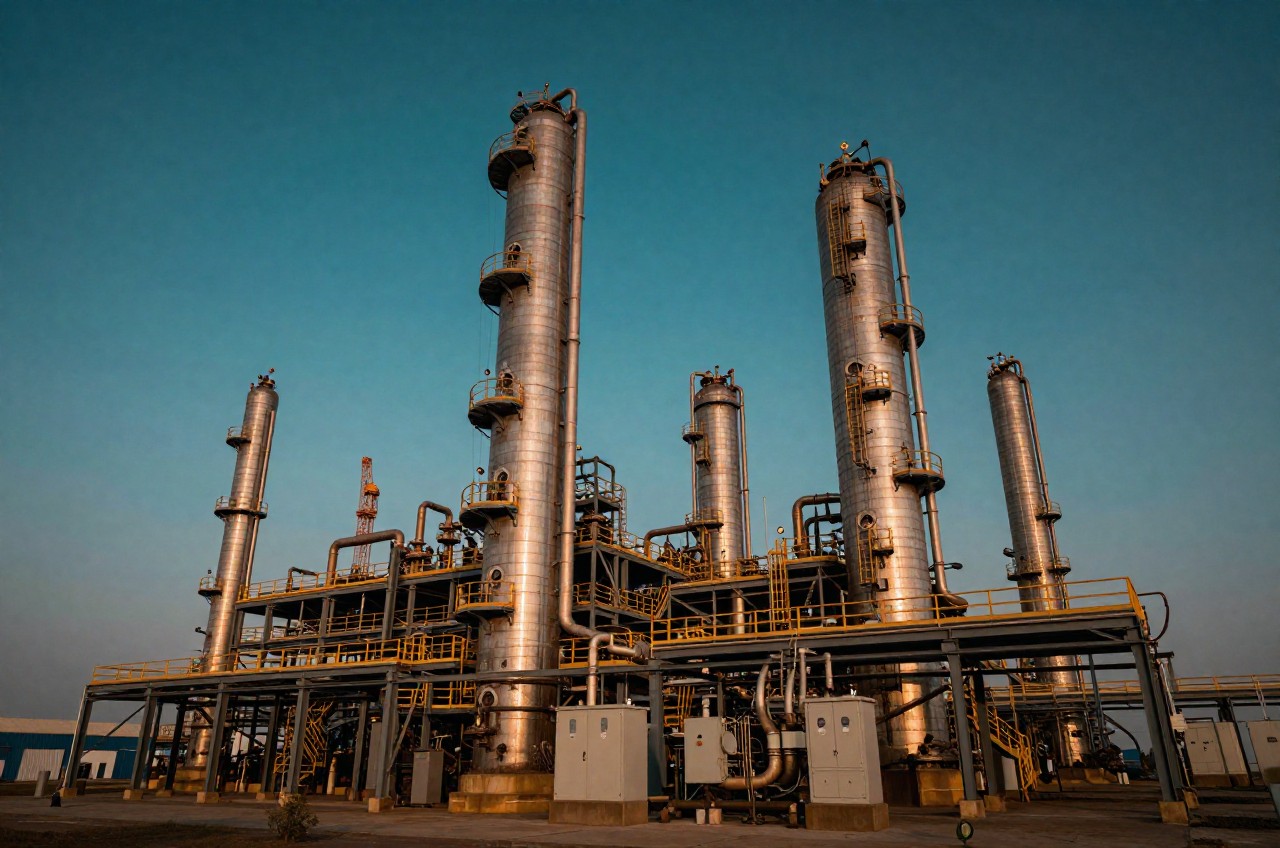 Newly built refinery process unit under commissioning